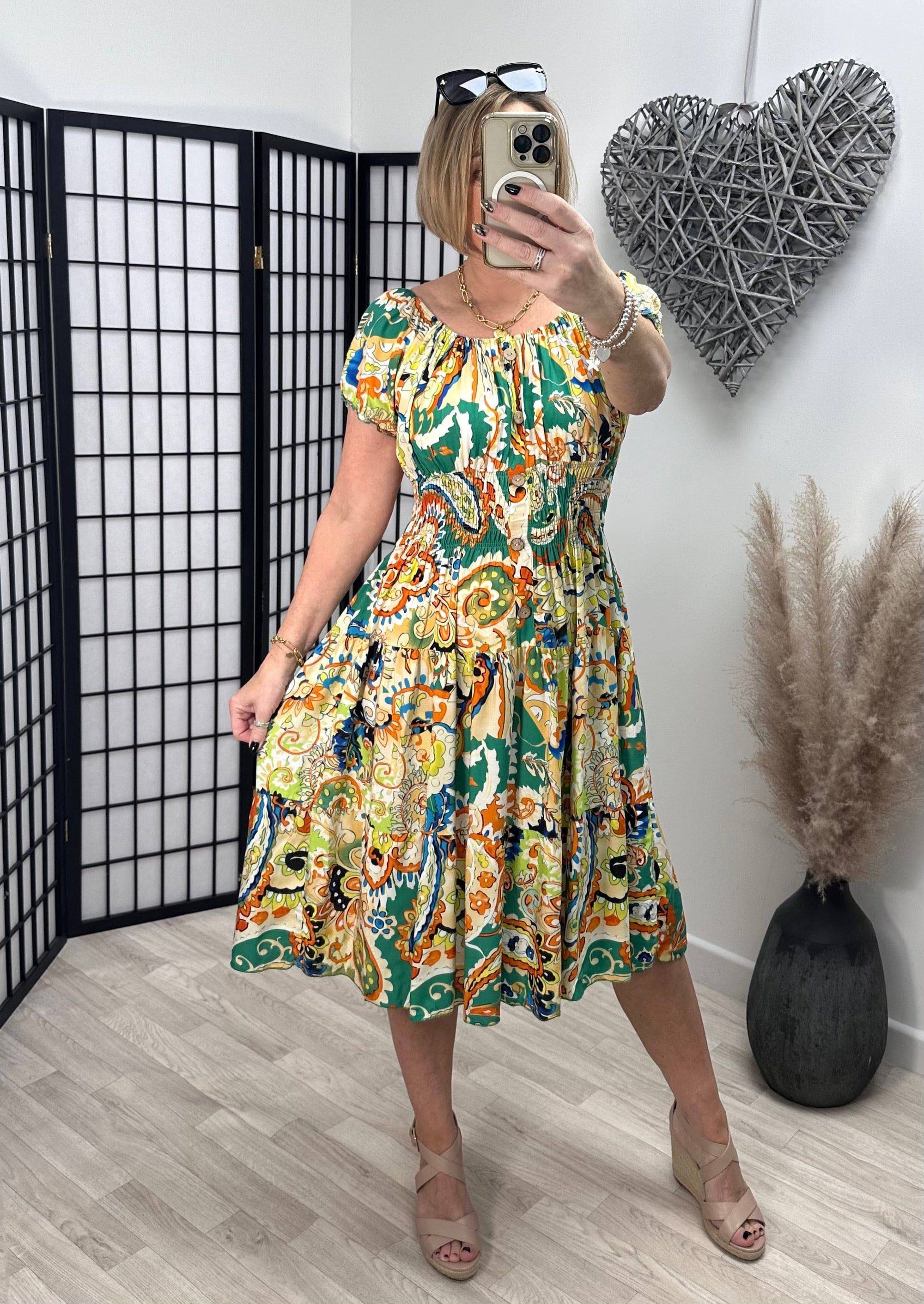 Erin Large Paisley Magic Midi Dress 8-22 Green ZU808-5