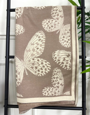 Reversible Butterfly Print Scarf – Beige & Cream - Susie's Boutique - | Women's Fashion Online