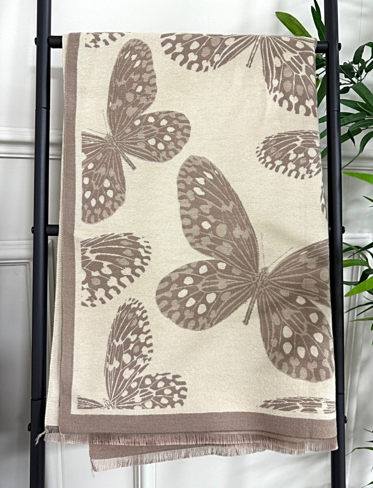 Reversible Butterfly Print Scarf – Beige & Cream - Susie's Boutique - | Women's Fashion Online