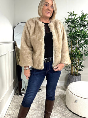 Vivienne Luxe Faux Fur Jacket 8 - 14 Beige - Susie's Boutique - | Women's Fashion Online