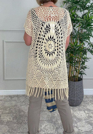 Soleia Crochet Tassel Fringe Back Cardigan - Susie's Boutique - | Women's Fashion Online