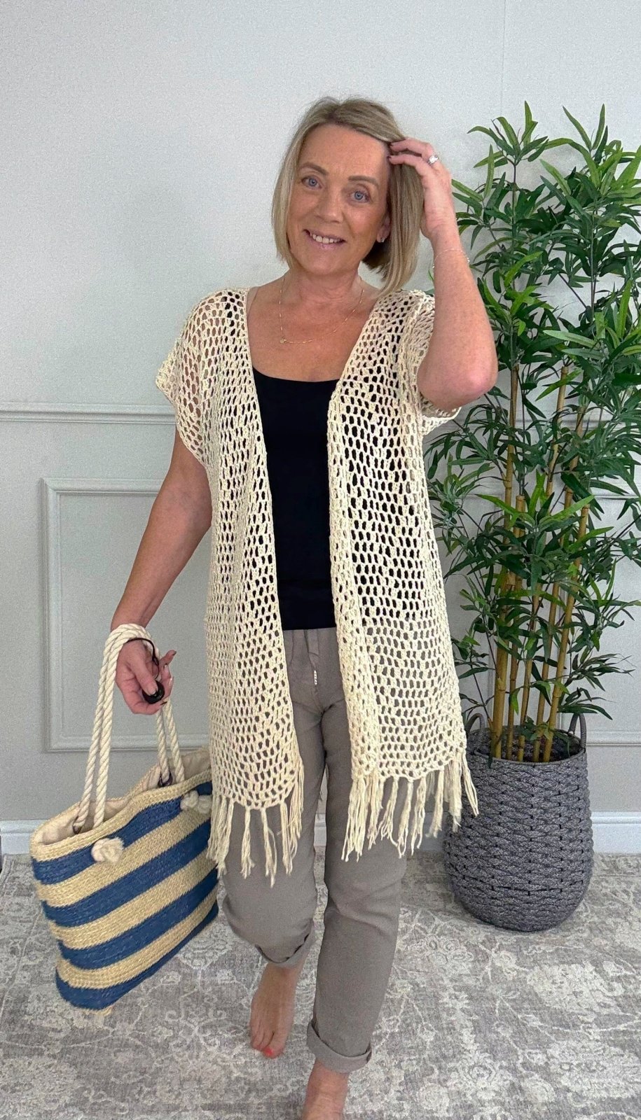 Soleia Crochet Tassel Fringe Back Cardigan - Susie's Boutique - | Women's Fashion Online