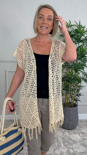 Soleia Crochet Tassel Fringe Back Cardigan - Susie's Boutique - | Women's Fashion Online
