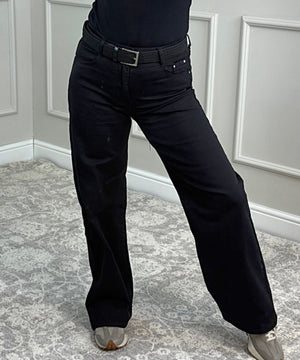 Callie Wide - Leg Jeans – High - Waisted, Relaxed Fit (Sizes 10 - 20) Black - Susie's Boutique - | Women's Fashion Online