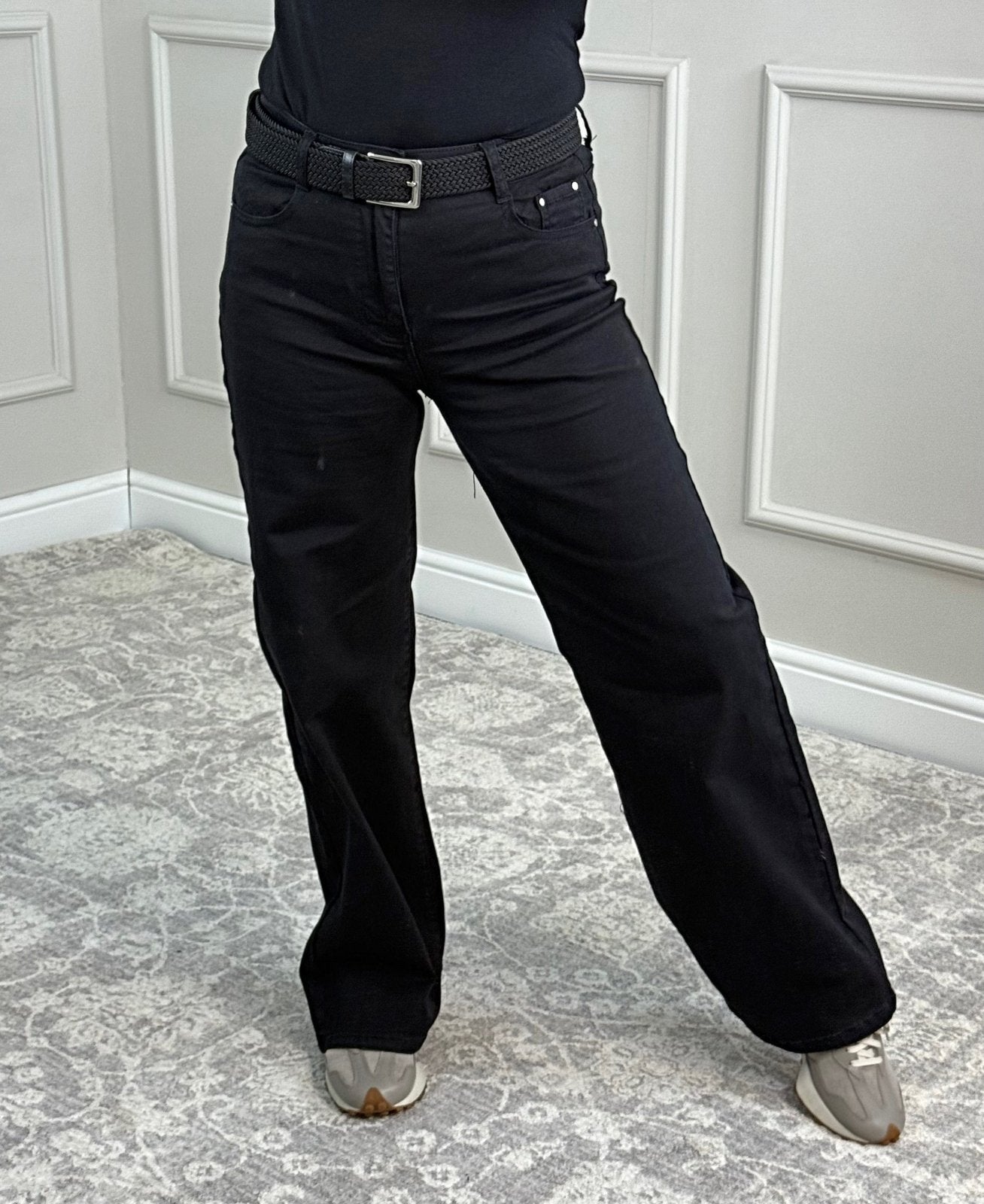 Callie Wide - Leg Jeans – High - Waisted, Relaxed Fit (Sizes 10 - 20) Black - Susie's Boutique - | Women's Fashion Online
