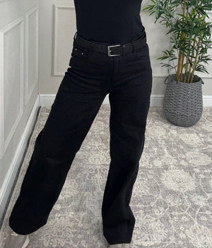 Callie Wide - Leg Jeans – High - Waisted, Relaxed Fit (Sizes 10 - 20) Black - Susie's Boutique - | Women's Fashion Online
