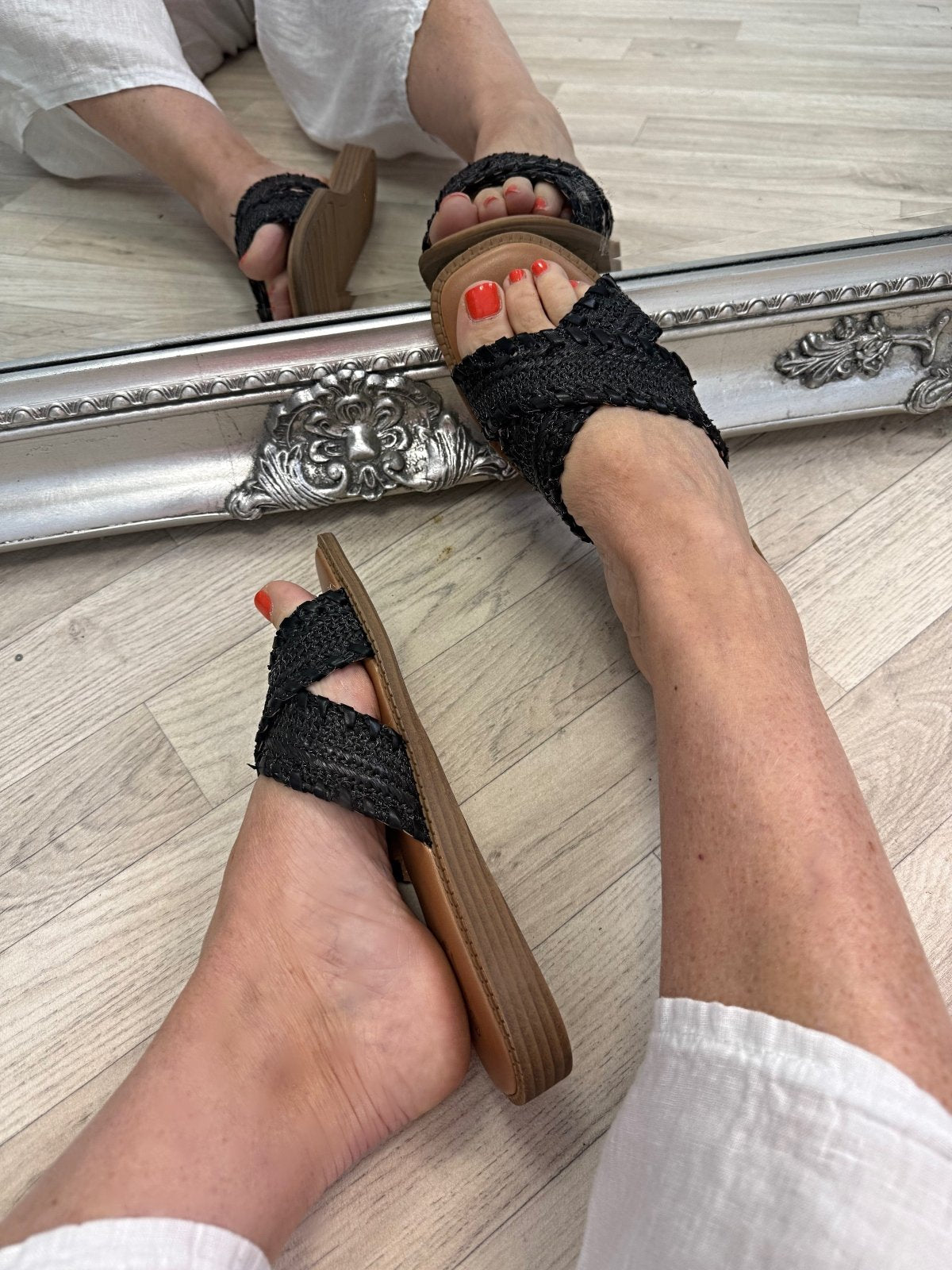 Raya Woven Crossover Sliders sandals - Susie's Boutique - | Women's Fashion Online