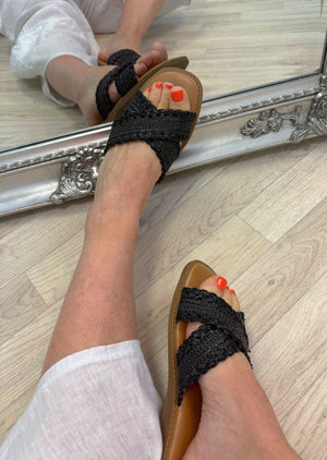 Raya Woven Crossover Sliders sandals - Susie's Boutique - | Women's Fashion Online