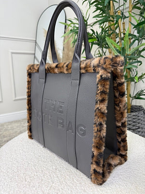 Leopard - Print Trim Structured Tote Bag ( 6 colours ) - Susie's Boutique - | Women's Fashion Online
