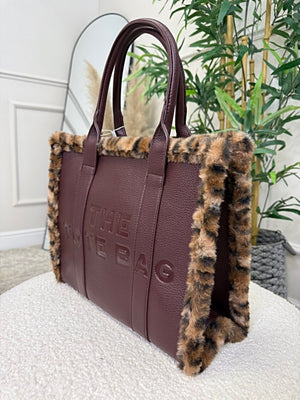Leopard - Print Trim Structured Tote Bag ( 6 colours ) - Susie's Boutique - | Women's Fashion Online