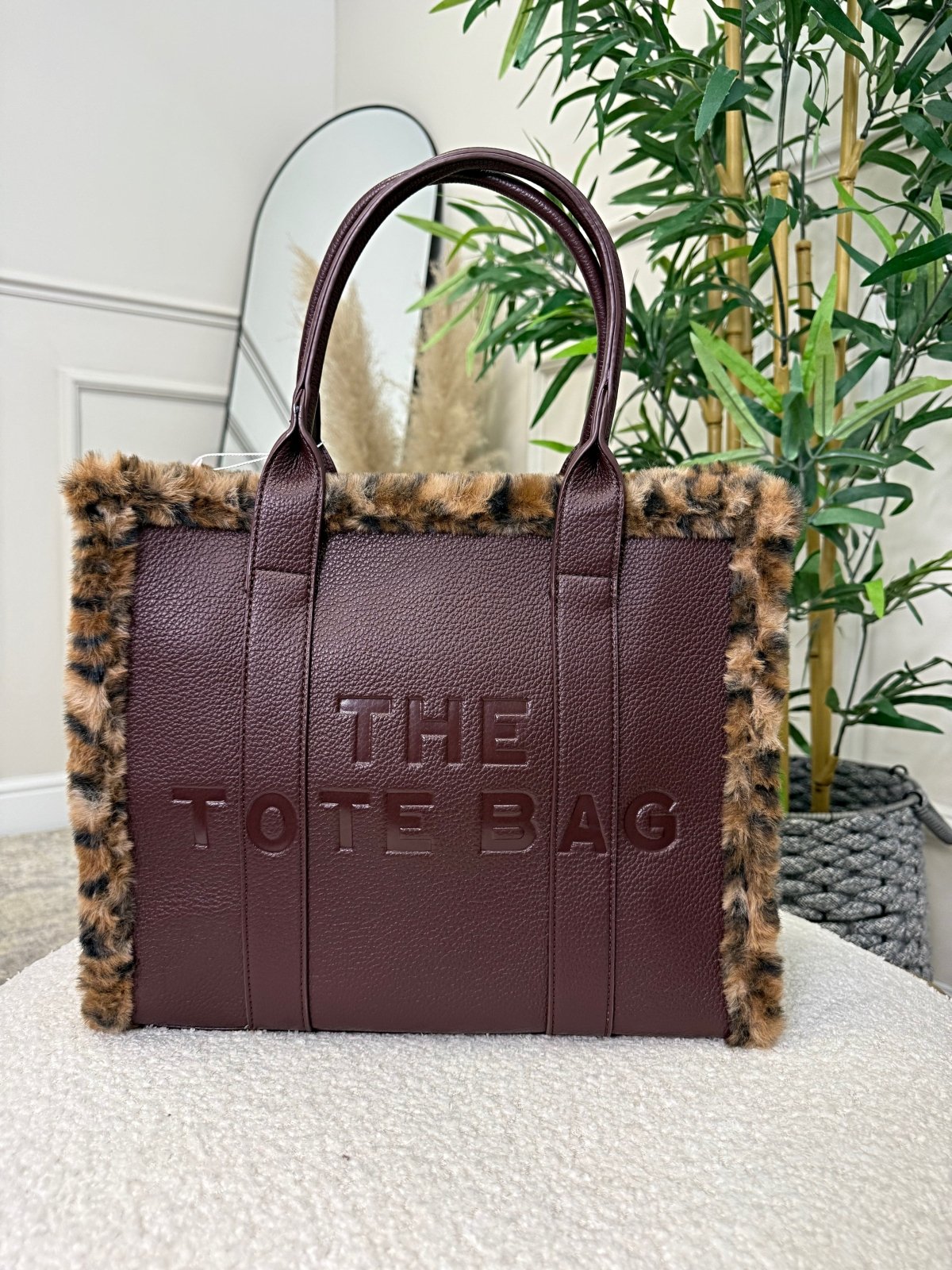 Leopard - Print Trim Structured Tote Bag ( 6 colours ) - Susie's Boutique - | Women's Fashion Online