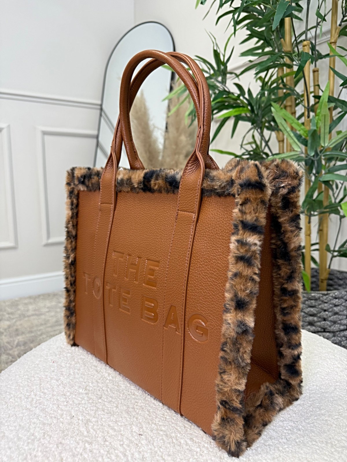 Leopard - Print Trim Structured Tote Bag ( 6 colours ) - Susie's Boutique - | Women's Fashion Online
