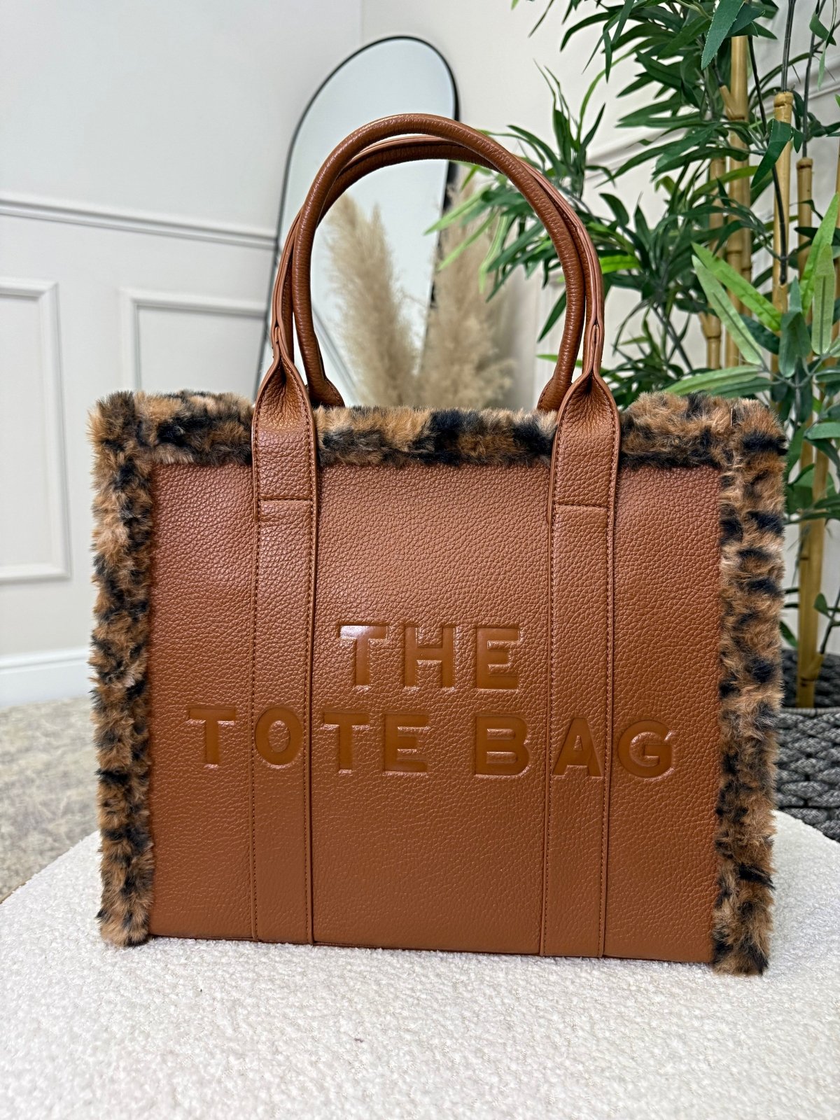 Leopard - Print Trim Structured Tote Bag ( 6 colours ) - Susie's Boutique - | Women's Fashion Online