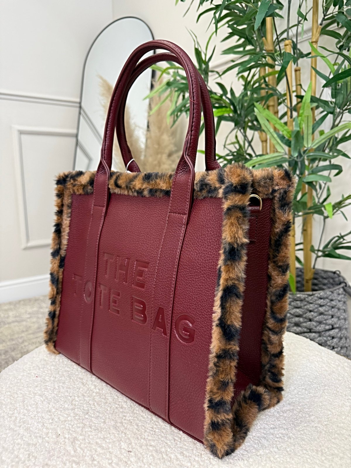 Leopard - Print Trim Structured Tote Bag ( 6 colours ) - Susie's Boutique - | Women's Fashion Online