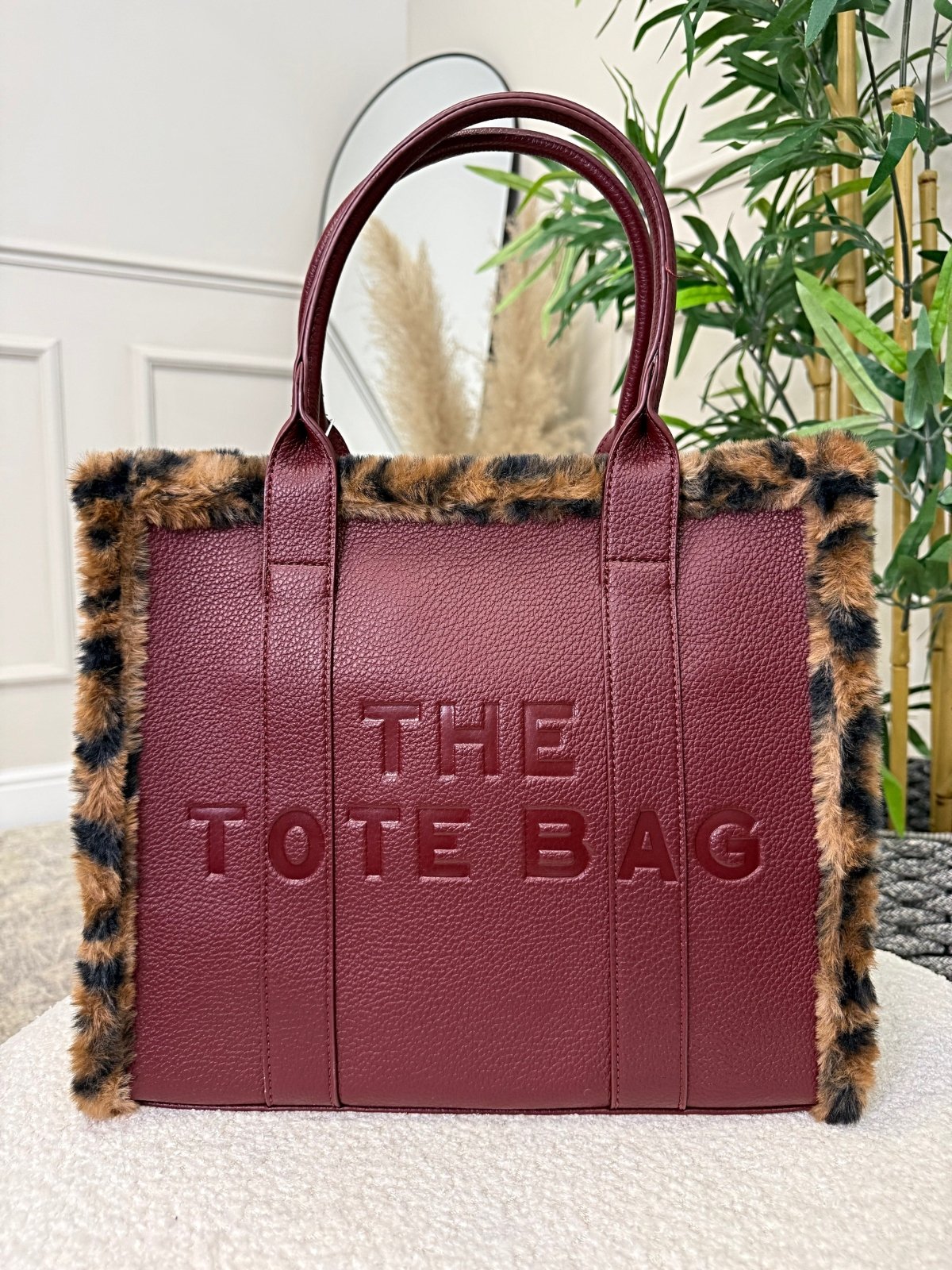 Leopard - Print Trim Structured Tote Bag ( 6 colours ) - Susie's Boutique - | Women's Fashion Online