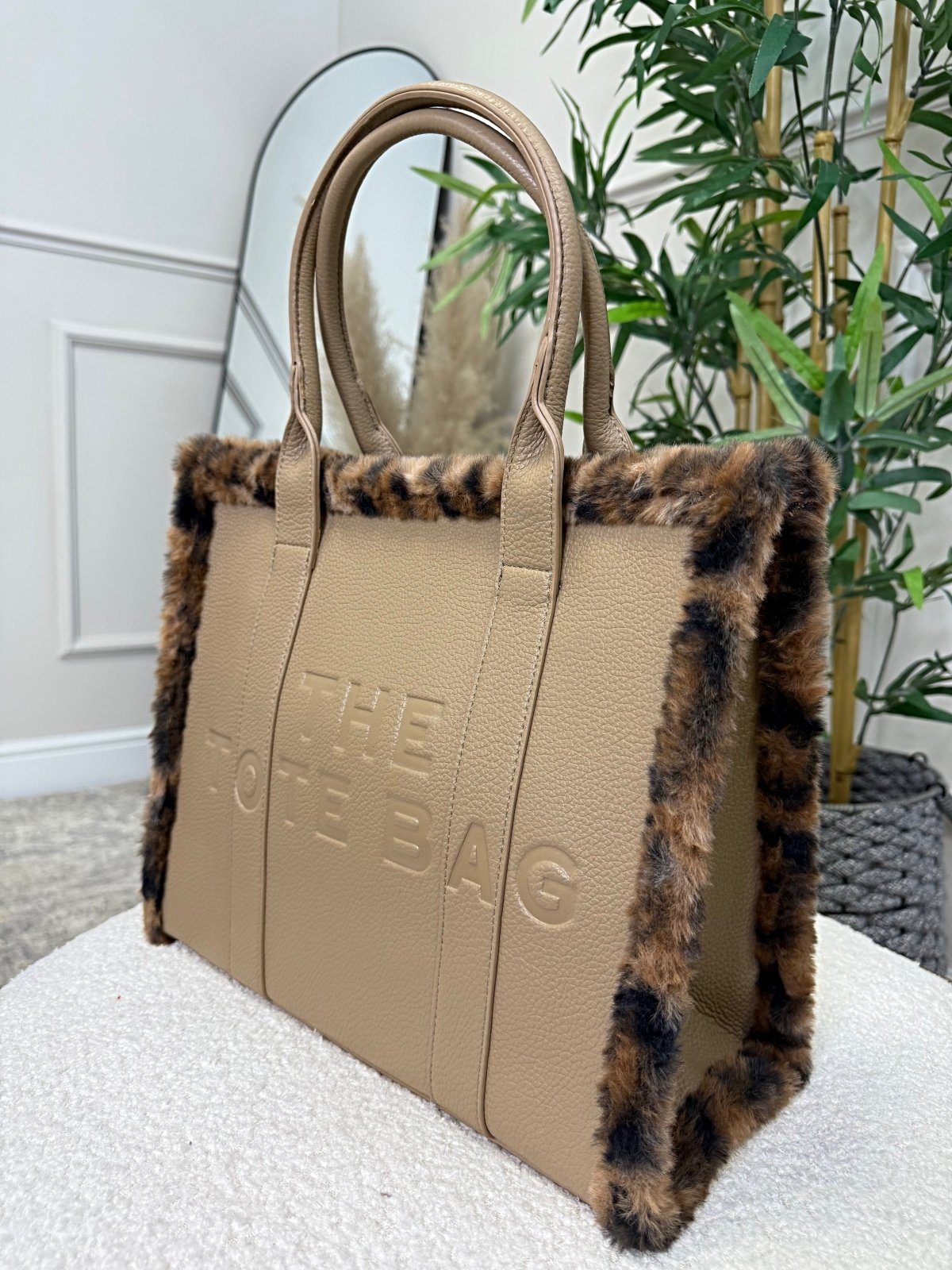Leopard - Print Trim Structured Tote Bag ( 6 colours ) - Susie's Boutique - | Women's Fashion Online