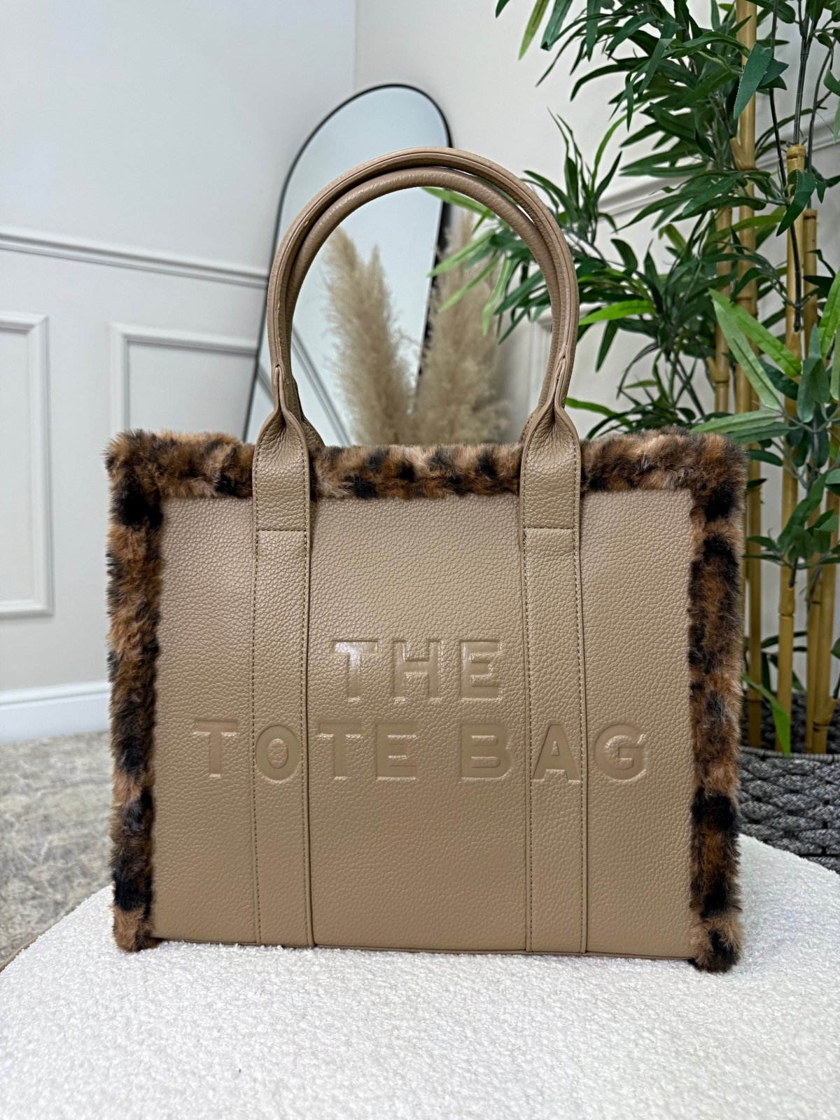 Leopard - Print Trim Structured Tote Bag ( 6 colours ) - Susie's Boutique - | Women's Fashion Online