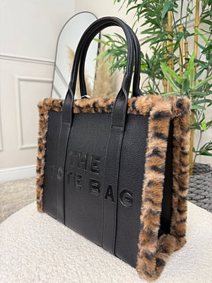 Leopard - Print Trim Structured Tote Bag ( 6 colours ) - Susie's Boutique - | Women's Fashion Online