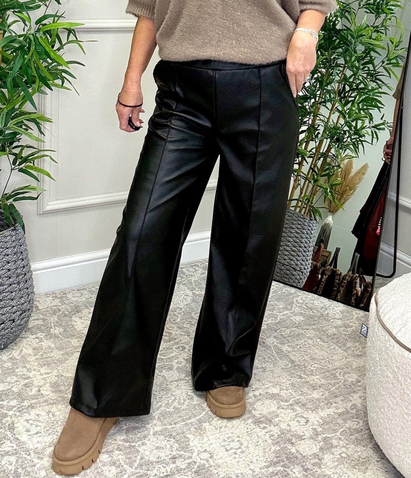 Alexandria PU Wide Straight - Leg Trousers – Sizes 10–16 Black - Susie's Boutique - | Women's Fashion Online