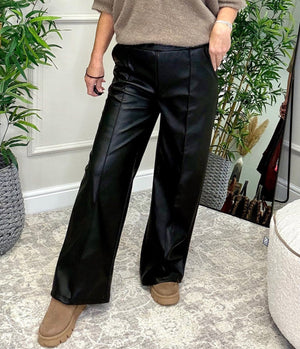 Alexandria PU Wide Straight - Leg Trousers – Sizes 10–16 Black - Susie's Boutique - | Women's Fashion Online