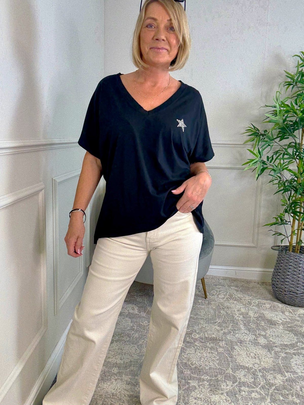 Nova Star Detail V - Neck Tee 10 - 18 Black - Susie's Boutique - | Women's Fashion Online