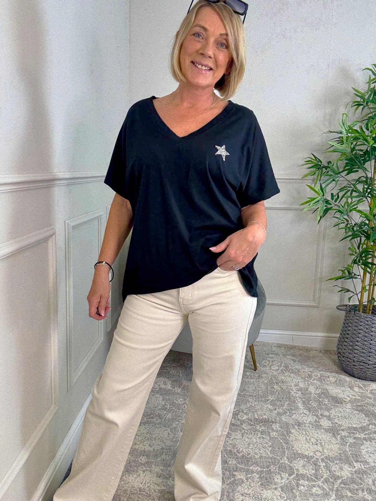 Nova Star Detail V - Neck Tee 10 - 18 Black - Susie's Boutique - | Women's Fashion Online