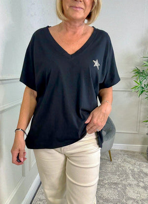 Nova Star Detail V - Neck Tee 10 - 18 Black - Susie's Boutique - | Women's Fashion Online
