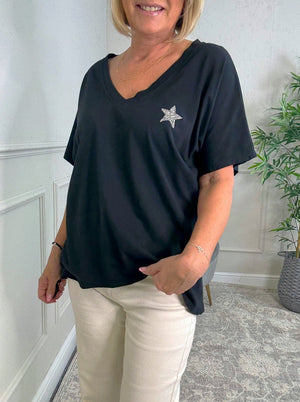 Nova Star Detail V - Neck Tee 10 - 18 Black - Susie's Boutique - | Women's Fashion Online