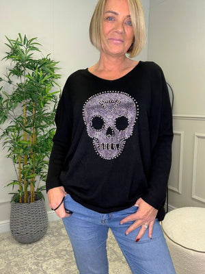 Studded Skull Knit Jumper – One Size 10–20 Black - Susie's Boutique - | Women's Fashion Online
