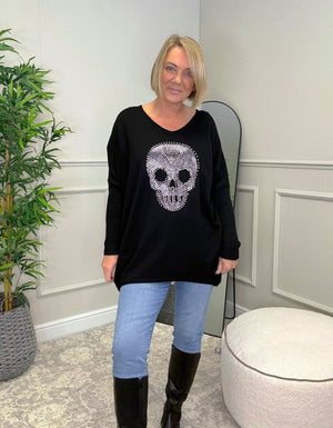 Studded Skull Knit Jumper – One Size 10–20 Black - Susie's Boutique - | Women's Fashion Online