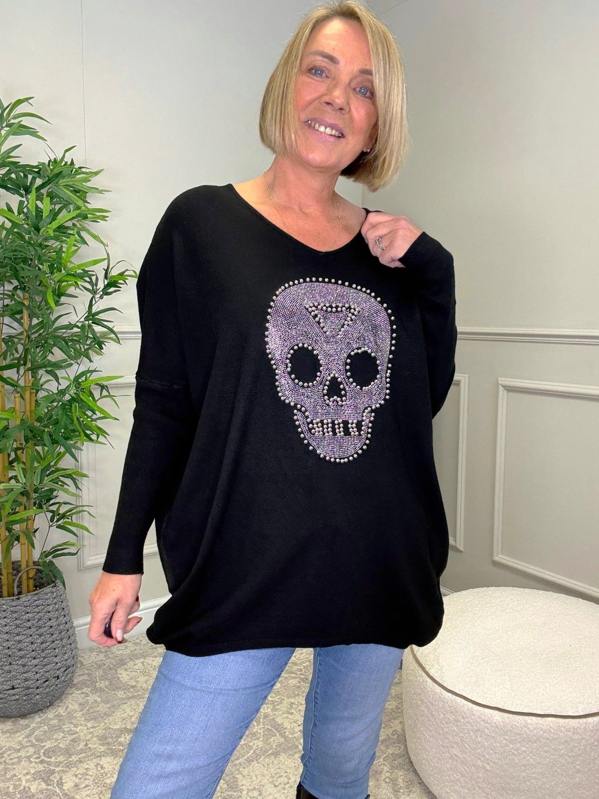 Studded Skull Knit Jumper – One Size 10–20 Black - Susie's Boutique - | Women's Fashion Online