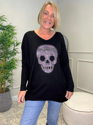 Studded Skull Knit Jumper – One Size 10–20 Black - Susie's Boutique - | Women's Fashion Online