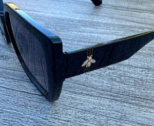Oversized Square Frame Sunglasses with Bee Emblem - Susie's Boutique - | Women's Fashion Online