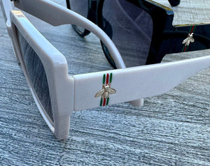 Oversized Square Frame Sunglasses with Bee Emblem - Susie's Boutique - | Women's Fashion Online