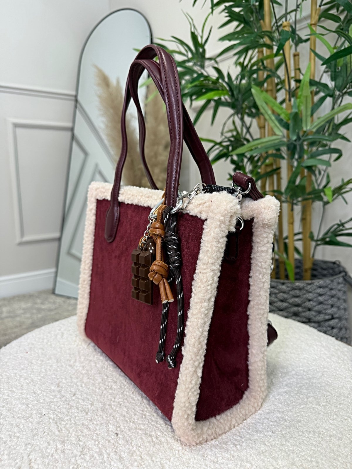 Teddy - Trim Suedette Charm Tote Bag ( 5 colours ) - Susie's Boutique - | Women's Fashion Online