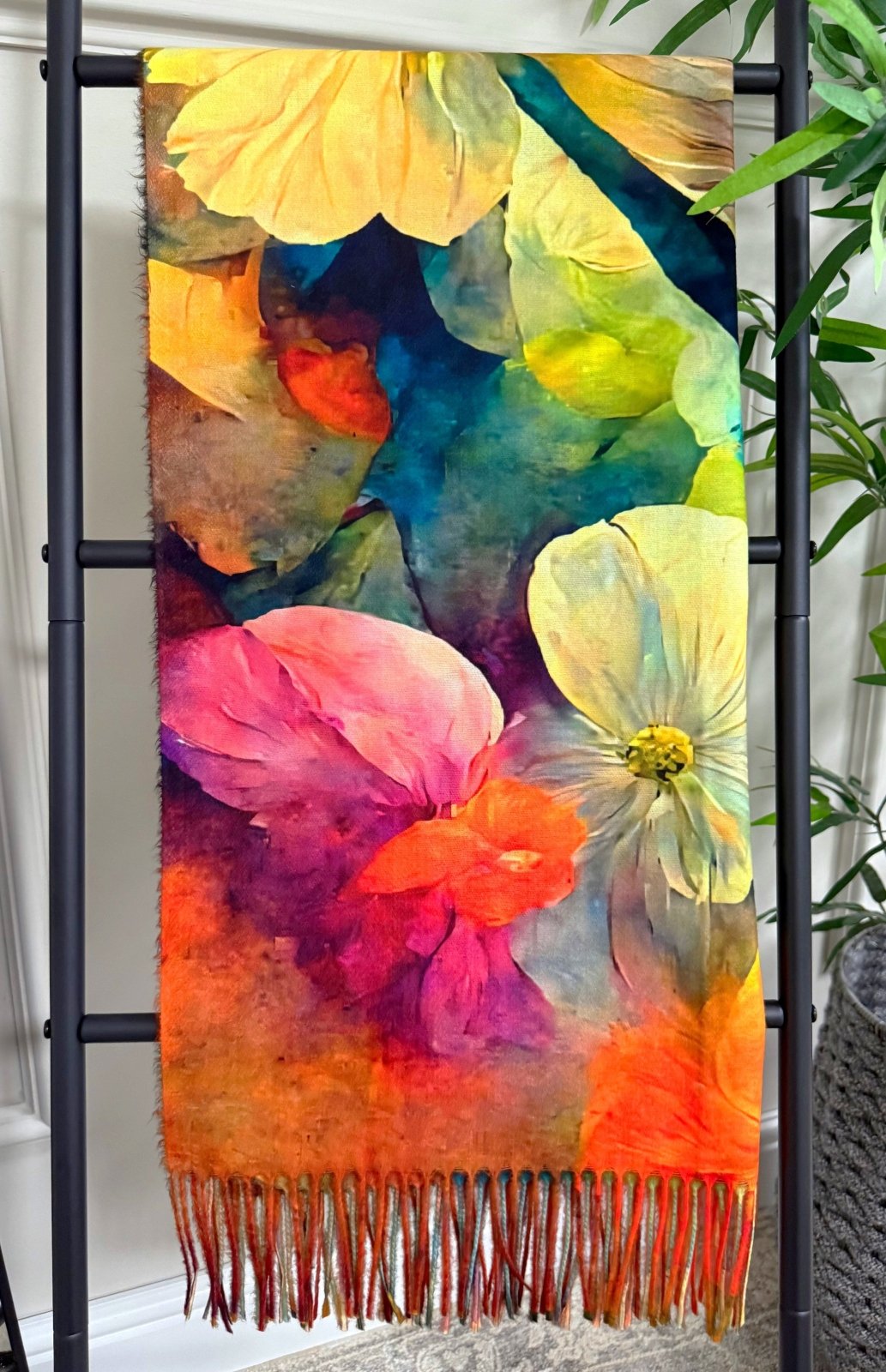 Watercolour Floral Tassel Scarf – Bright Bloom - Susie's Boutique - | Women's Fashion Online