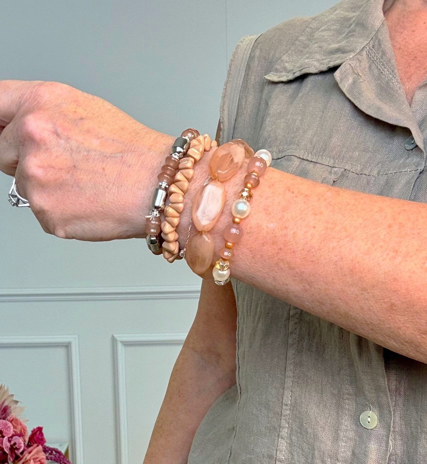 4 - Piece Mocha Beaded Bracelet Stack - Susie's Boutique - | Women's Fashion Online