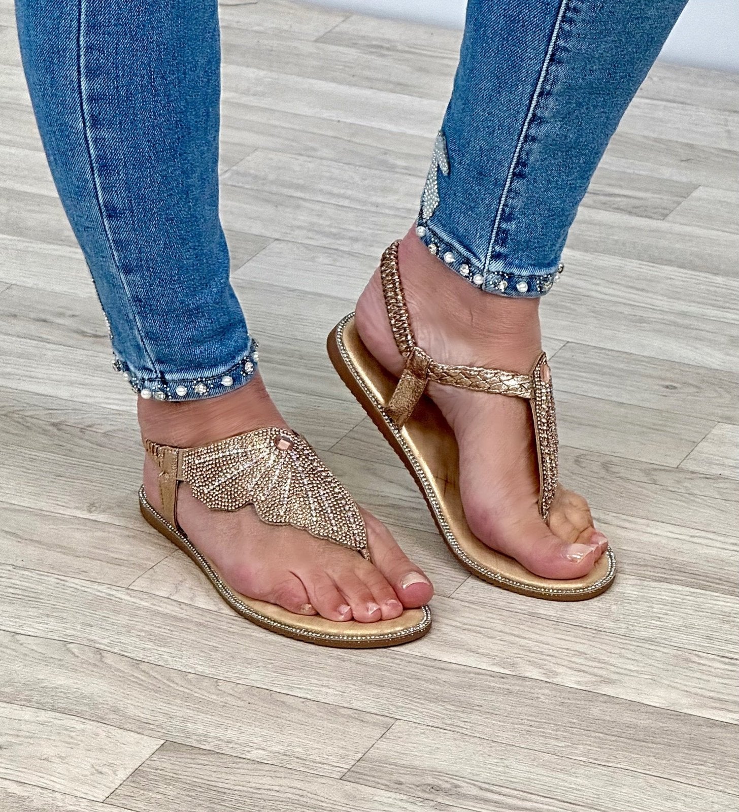 Katherine Diamanté Wing Sandal Champagne - Susie's Boutique - | Women's Fashion Online