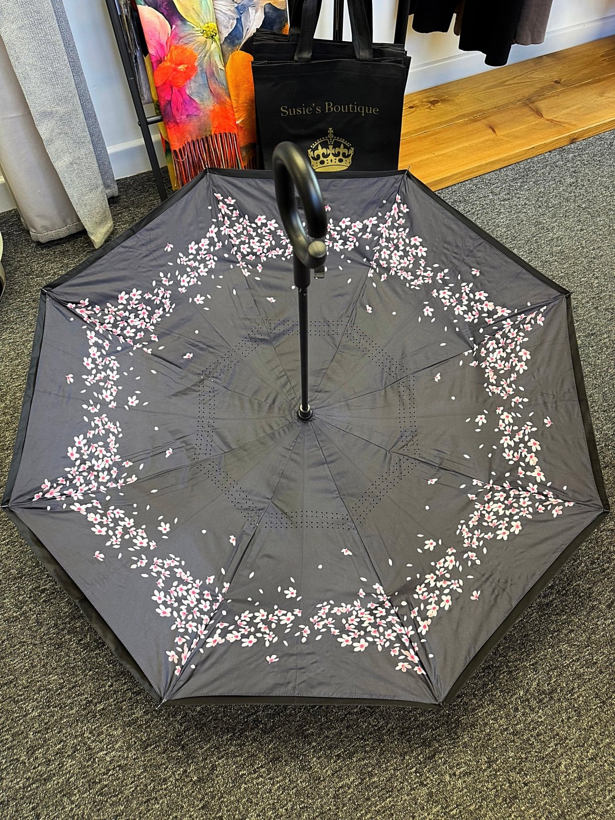 Cherry Blossom Upside Down Umbrella - Susie's Boutique - | Women's Fashion Online