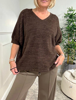 Lucia Soft Knit Lurex V - Neck Jumper 10 - 18 Chocolate - Susie's Boutique - | Women's Fashion Online