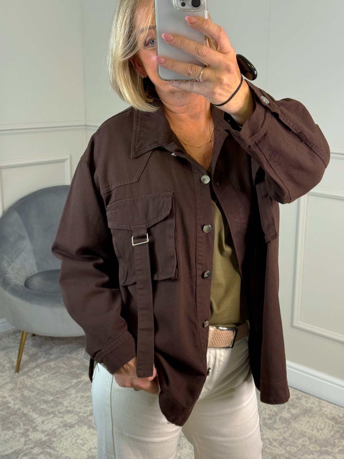 Liora Utility Denim Jacket 10–18 Chocolate - Susie's Boutique - | Women's Fashion Online