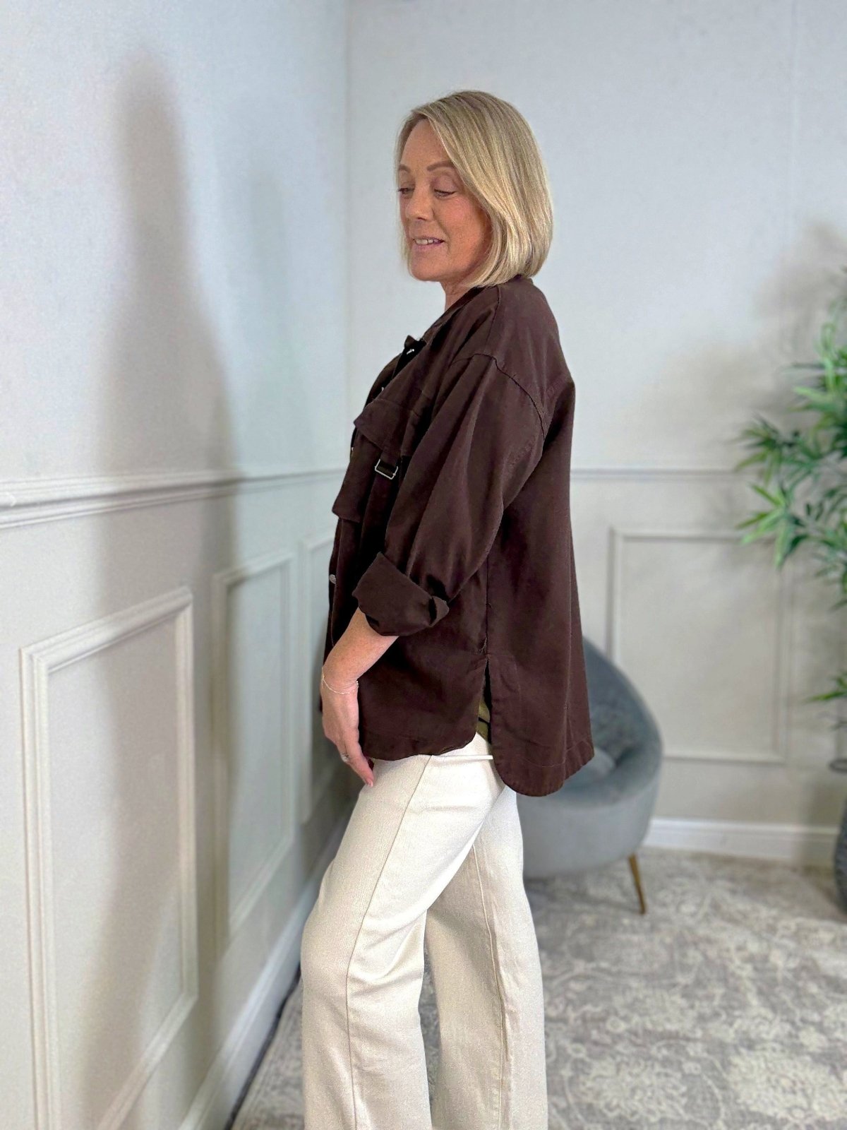 Liora Utility Denim Jacket 10–18 Chocolate - Susie's Boutique - | Women's Fashion Online