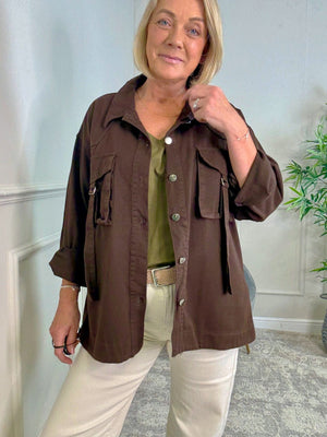 Liora Utility Denim Jacket 10–18 Chocolate - Susie's Boutique - | Women's Fashion Online