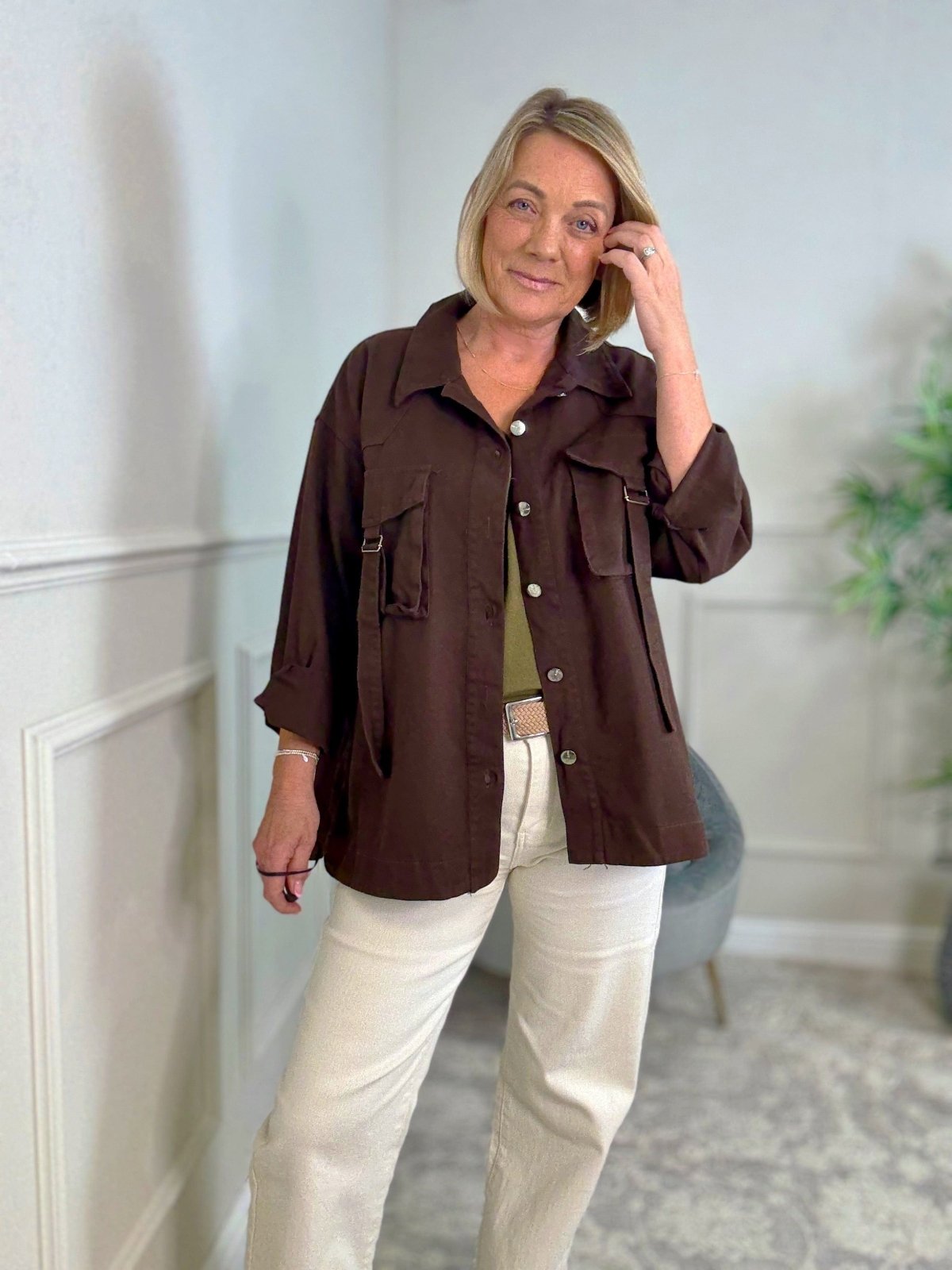 Liora Utility Denim Jacket 10–18 Chocolate - Susie's Boutique - | Women's Fashion Online