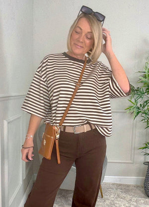 Maya Oversized Stripe Sweat Tee – 10–18 Chocolate - Susie's Boutique - | Women's Fashion Online