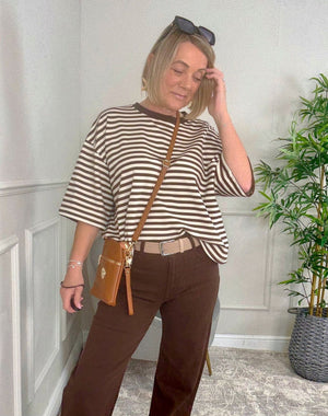 Maya Oversized Stripe Sweat Tee – 10–18 Chocolate - Susie's Boutique - | Women's Fashion Online