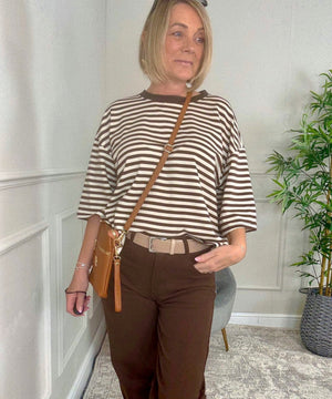 Maya Oversized Stripe Sweat Tee – 10–18 Chocolate - Susie's Boutique - | Women's Fashion Online