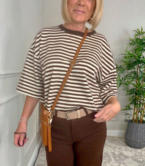 Maya Oversized Stripe Sweat Tee – 10–18 Chocolate - Susie's Boutique - | Women's Fashion Online