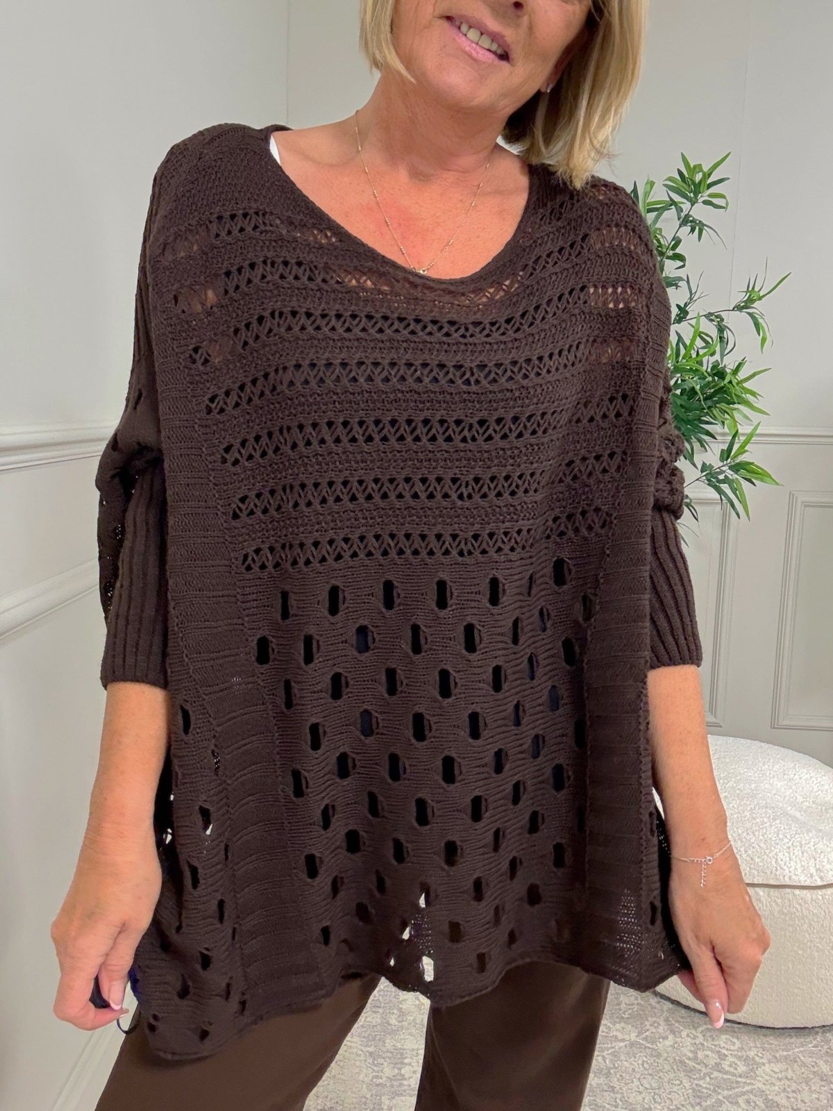 Felicity Oversized Crochet Jumper 8 - 18 Chocolate - Susie's Boutique - | Women's Fashion Online