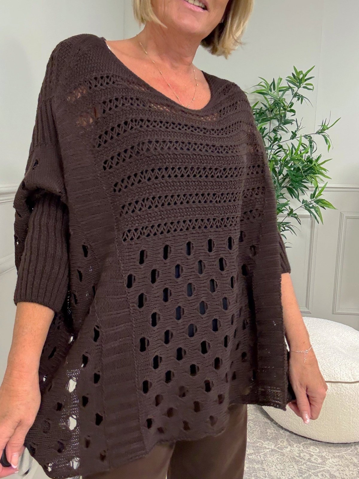 Felicity Oversized Crochet Jumper 8 - 18 Chocolate - Susie's Boutique - | Women's Fashion Online